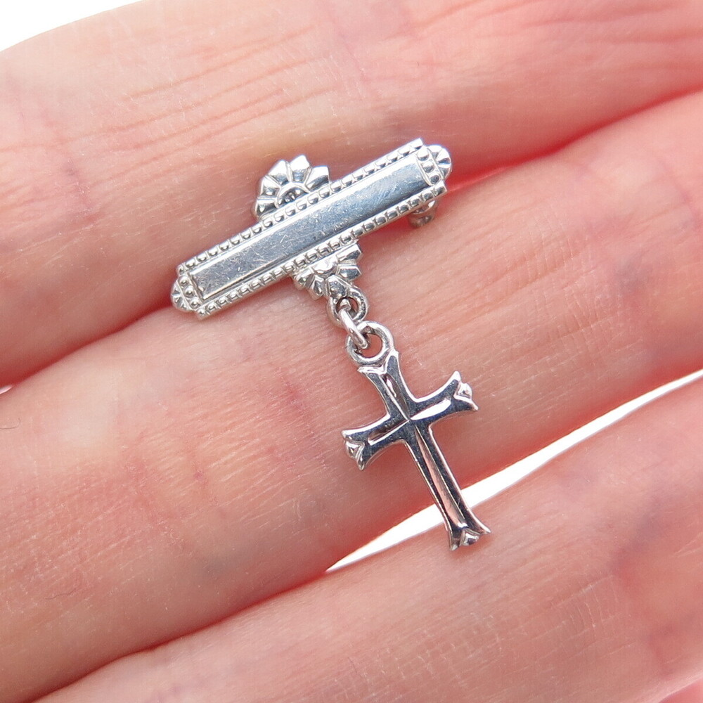 MARATHON 925 Sterling Silver Antique Art Deco Cross Medal Pin Brooch